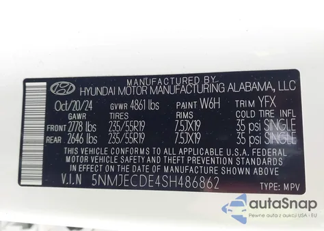 2025 Hyundai Tucson Limited z USA, uszkodzony, nr VIN 5NMJECDE4SH486862